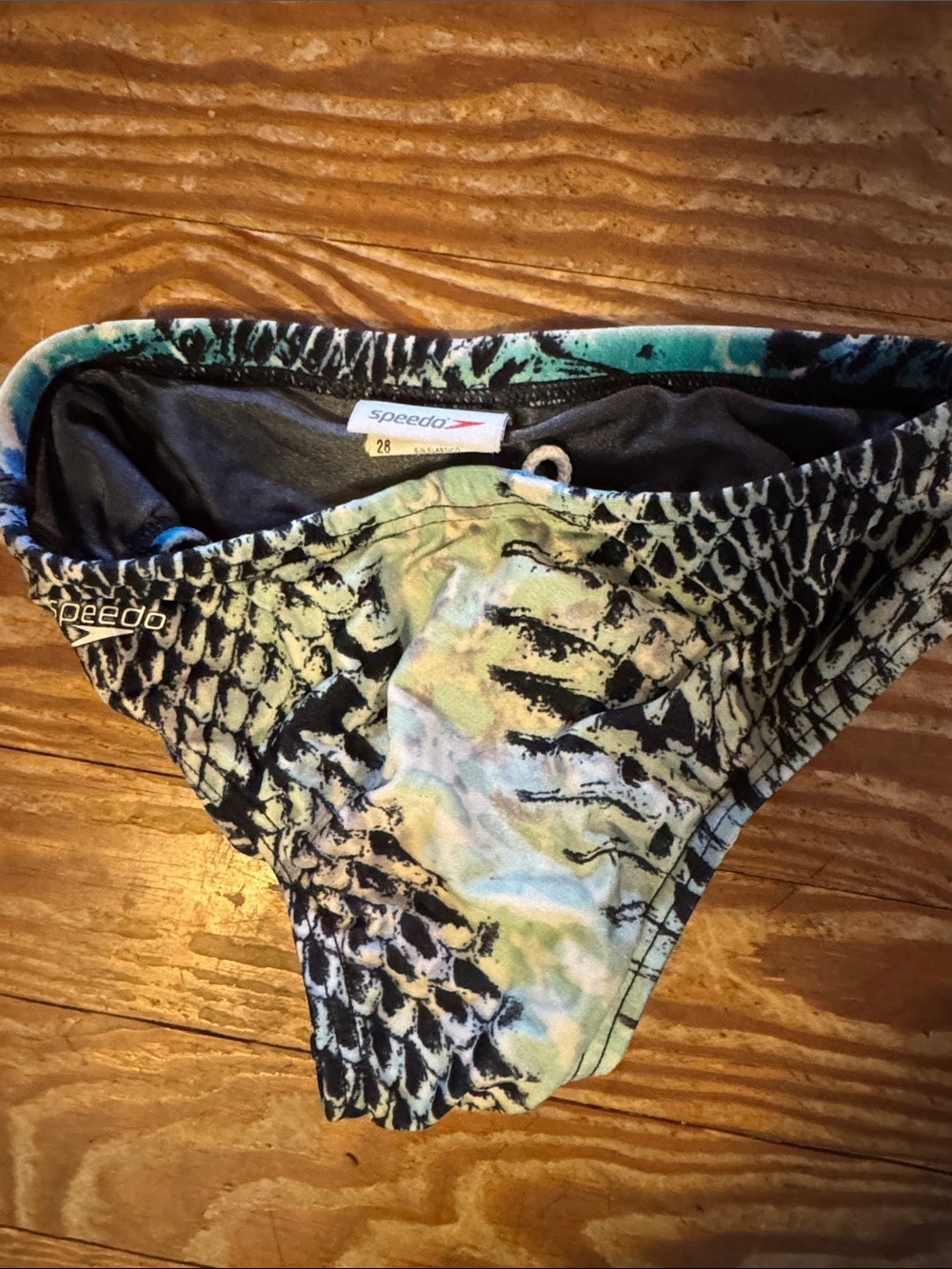 Speedo Boys Aqua and Black Snake-Print Swim Briefs